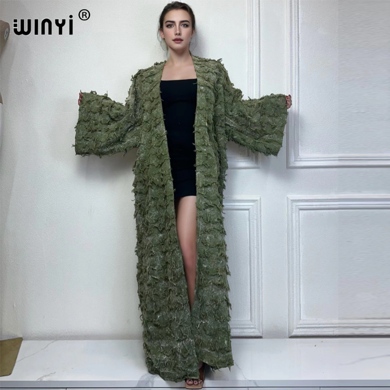 Kimono Cardigan Women - Winyi Katoenen Afvalgrond Wind Tie-Geverfd Vest
