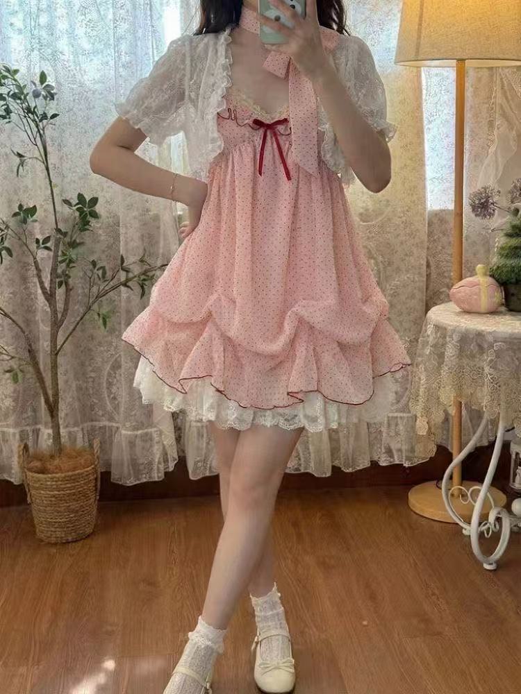 Ruched Dress Mini - Japanse Mode Zoete Schattige 2-delige Set