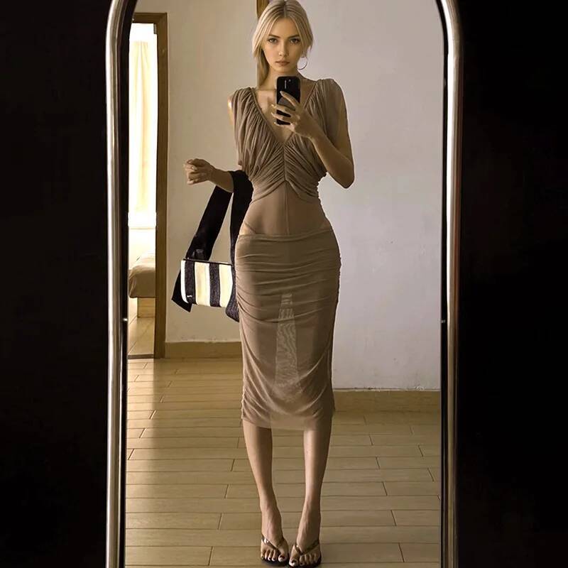 Ruched Dress Mini - Franse chiffonjurk dames zomer slim fit