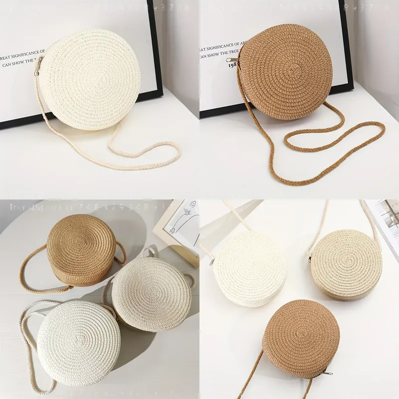 Crossbody Bag Women - Ronde geweven rotan crossbodytas voor dames,