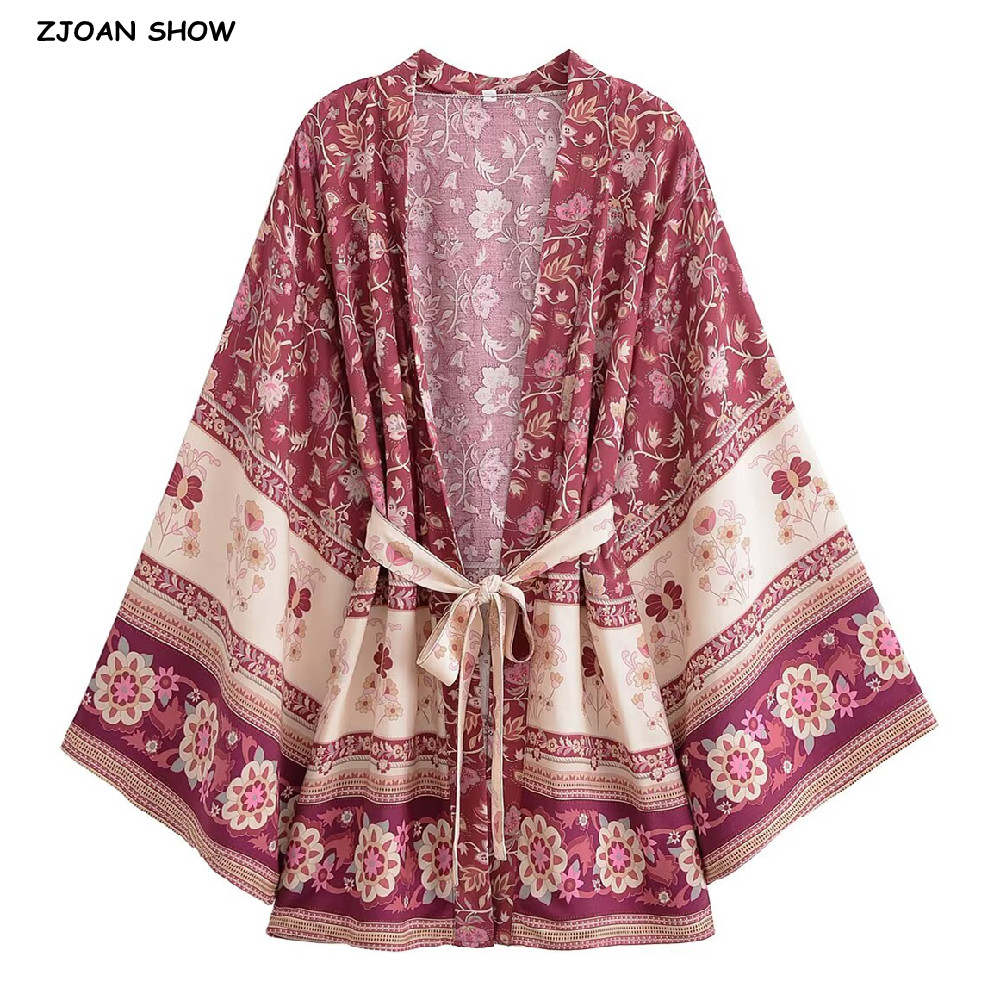 Kimono Cardigan Women - 2022 BOHO Vrouwen Contrast Bloemenprint Kimono