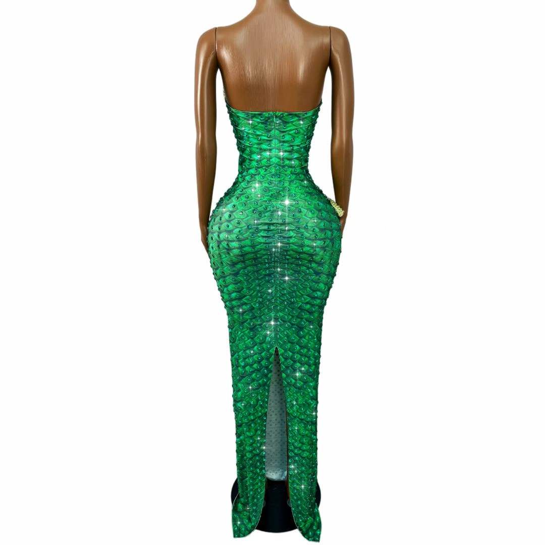 Glinsterende groene strass-ste - Women Fashion Designer Dresses Photos recensie en prijs