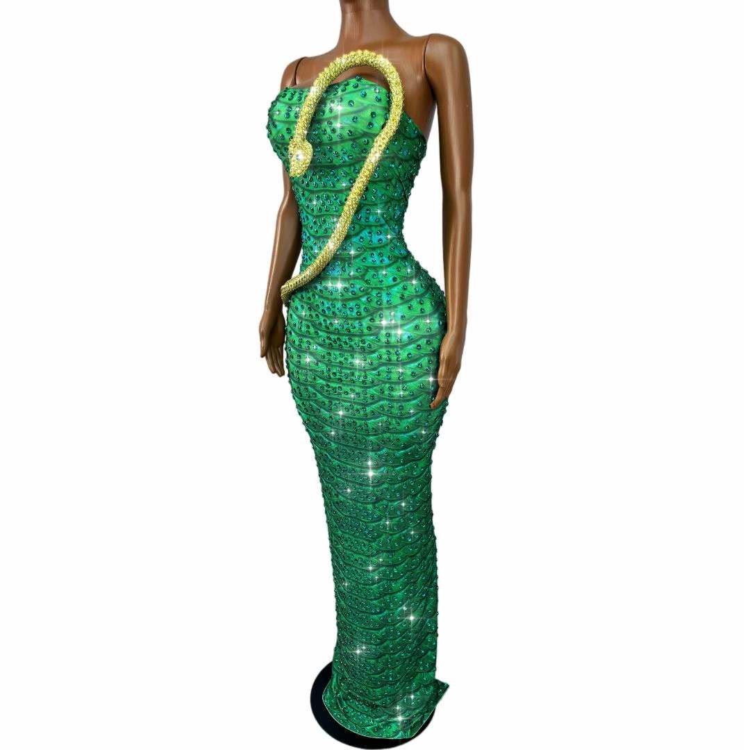 Glinsterende groene strass-ste - Women Fashion Designer Dresses Photos recensie en prijs